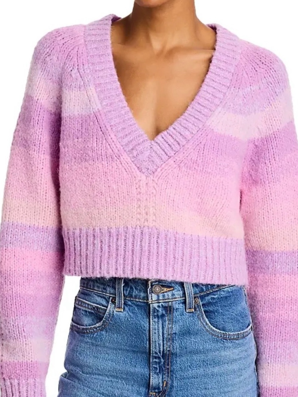 LoveShackFancy Pastel Pink & Lilac Striped V-Neck Sweater